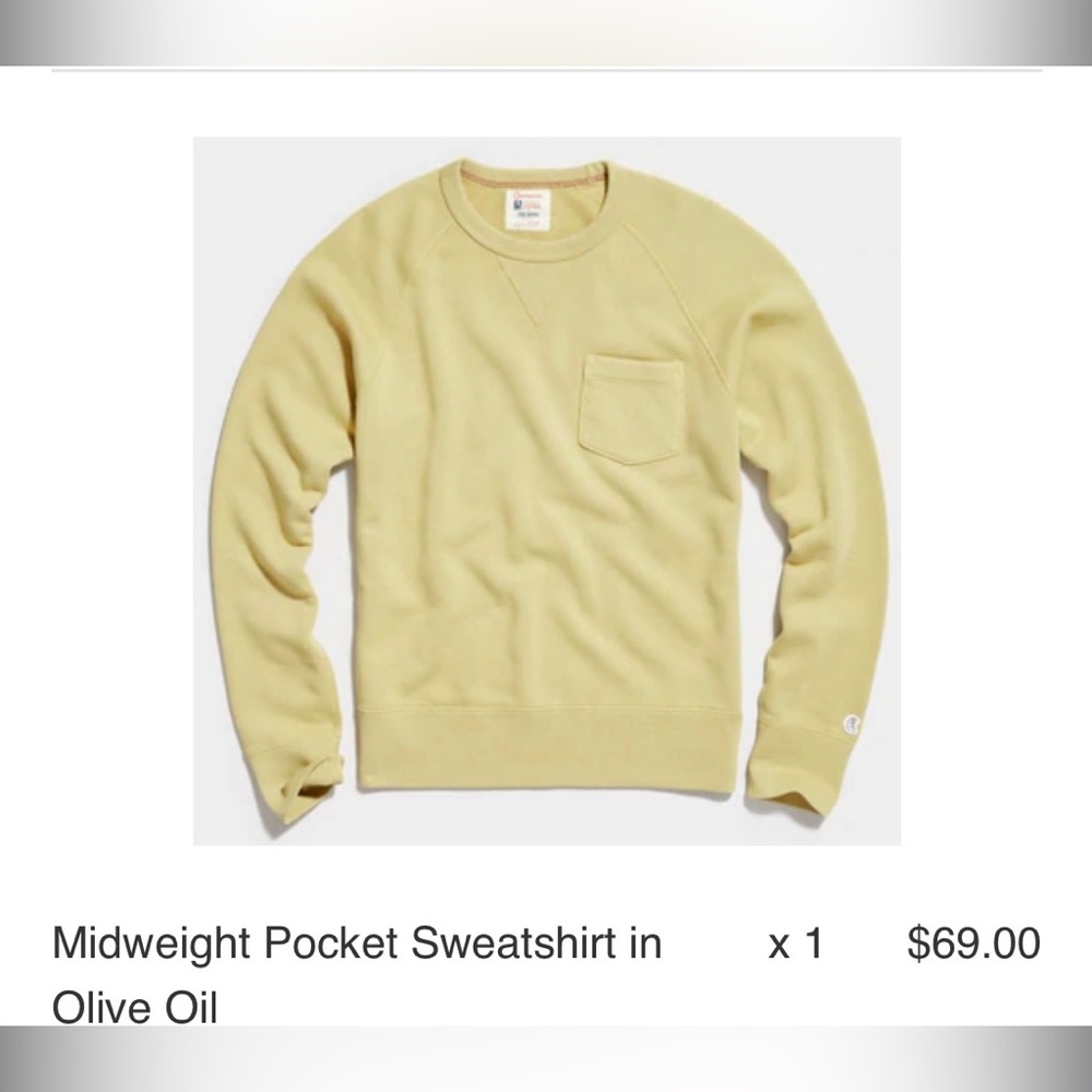 Todd Snyder - Pocket Sweatshirt Olive Oil. Size medium.